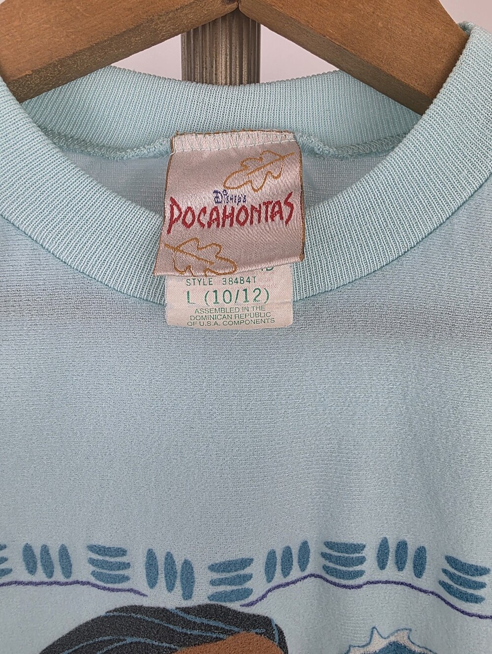Disney Pocahontas Vintage 90's Kids Light Blue Long Sleeve Sleepwear Nightgown L - Picture 3 of 11